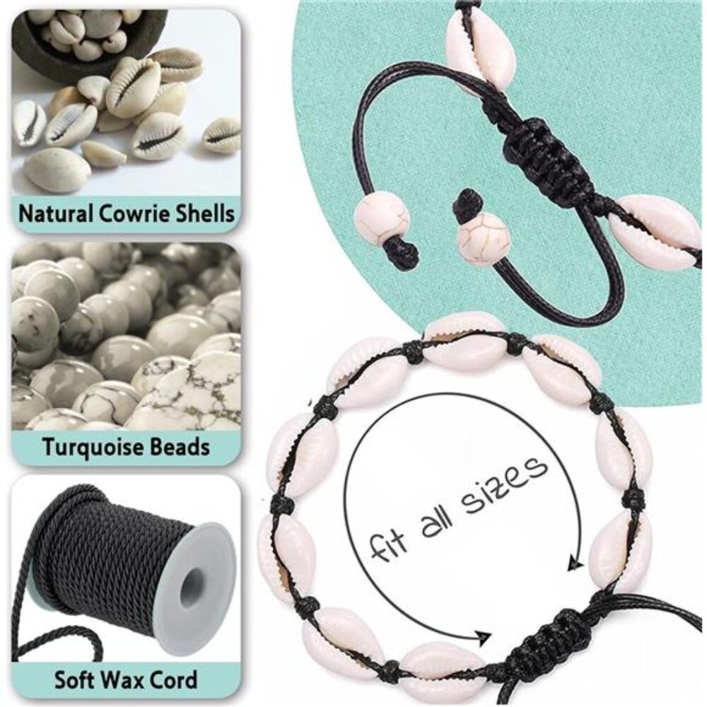 4 Pack Adjustable Shell Bracelets Anklets Set Nat… - image 2
